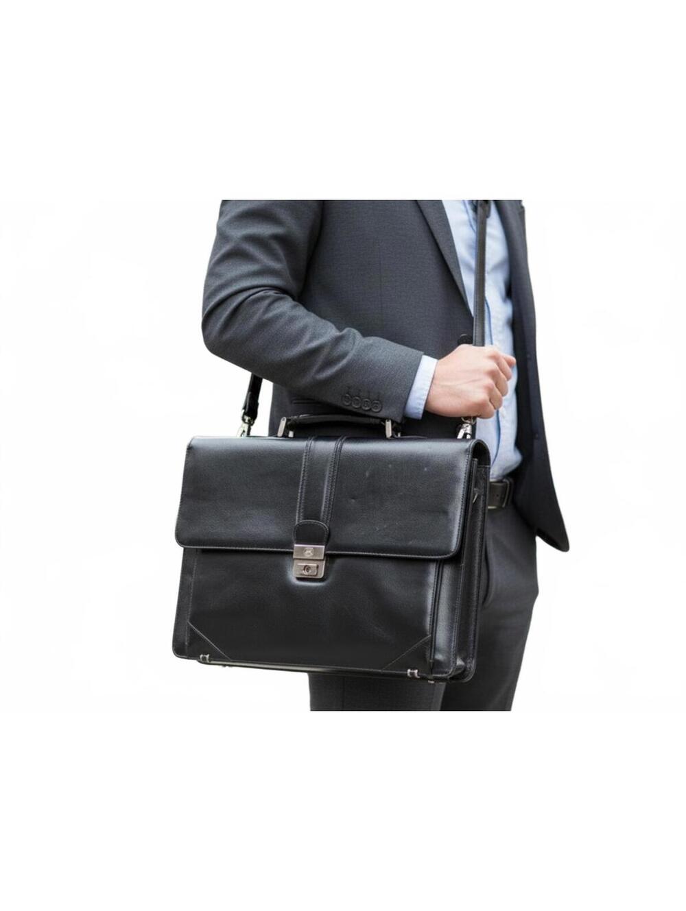 Rene Mancini China Leather Briefcase Laptop Bag 15in Black